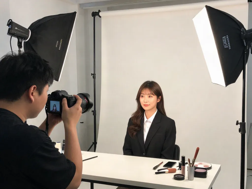 在WHY Studio拍攝的荃灣證件相，展示專業燈光與攝影設備。