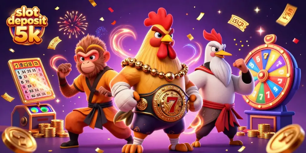 Experience excitement with slot deposit 5k as vibrant slots and colorful characters bring joy to the gaming scene.