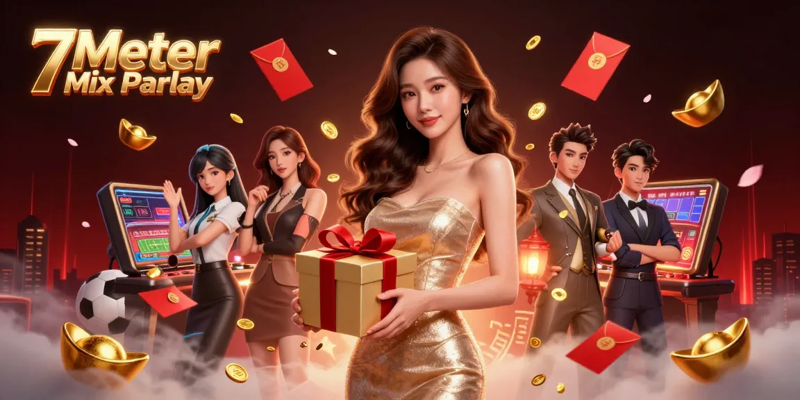 Experience fortune with 7Meter Mix Parlay in this vibrant sports betting illustration featuring engaging casino elements.