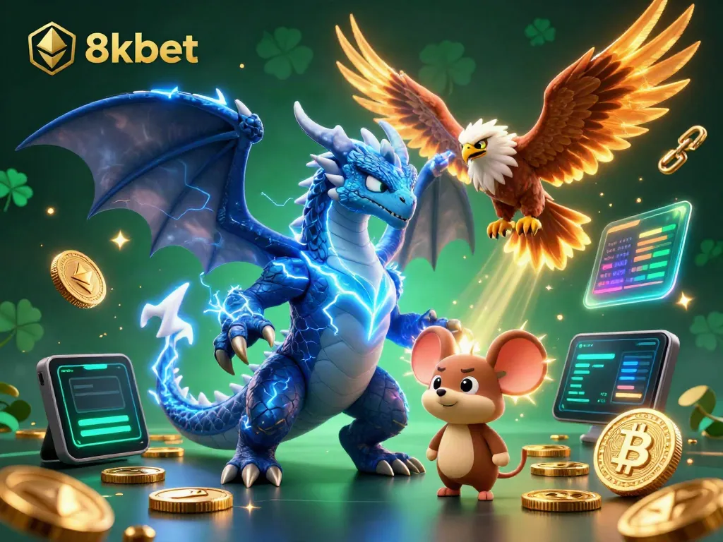 Engage with 8xbet's exciting gambling experience, featuring a dynamic 3D illustration with vibrant characters and crypto elements.