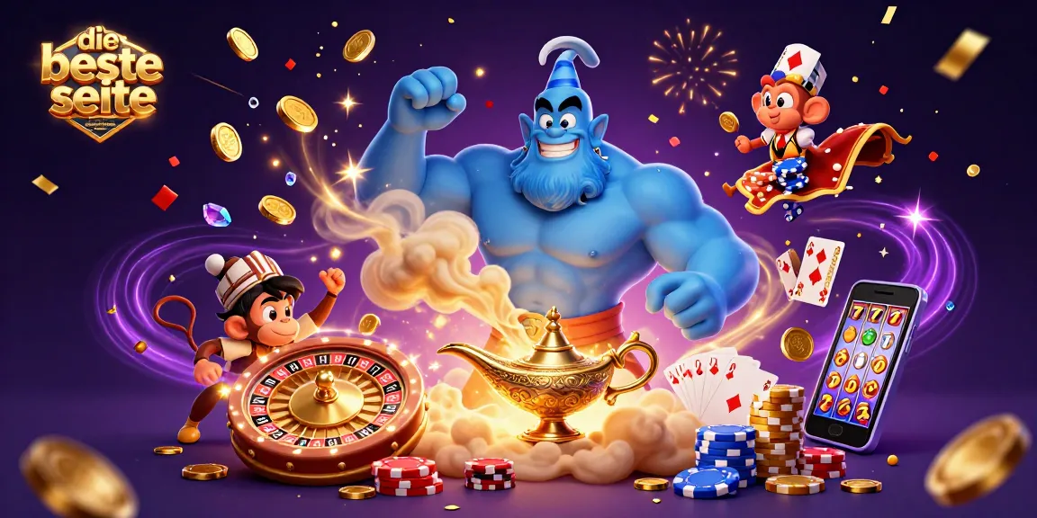 Engagieren Sie Benutzer mit die beste seite um Instagram follower zu kaufen, indem Sie diese lebendige Illustration im Casino-Stil erkunden, die einen Flaschengeist und Poker-Elemente zeigt.