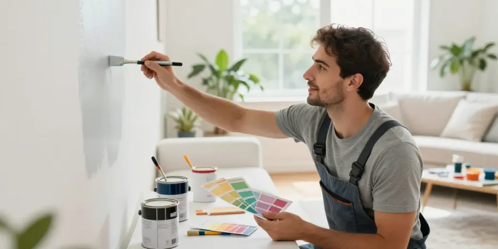 Home improvement with professional painter at https://innovationpaintingremodeling.com, showcasing vibrant living room.