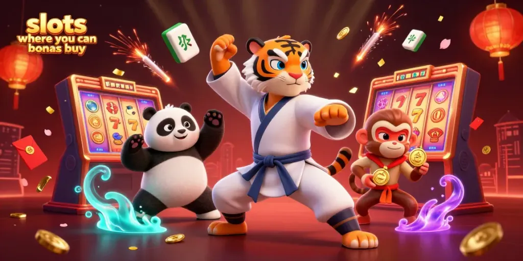 Engage with thrilling slots where you can bonus buy, featuring a kung fu tiger and friends in action.