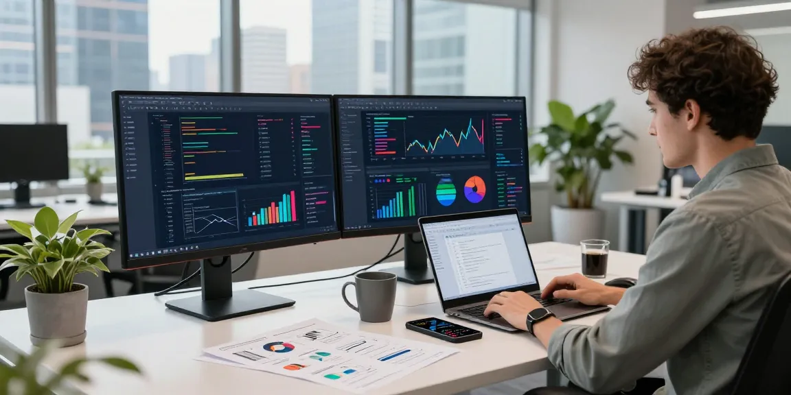 Explore innovative tools with financial data API in a modern developer workspace, showcasing real-time analytics.