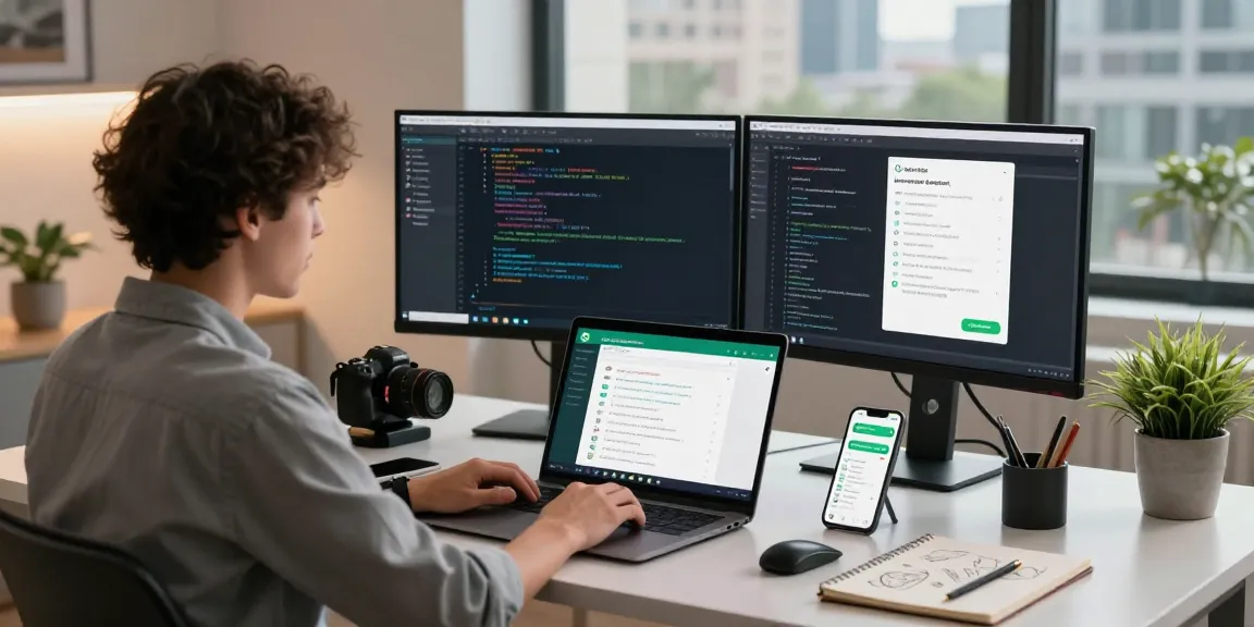 Interactive workspace showcasing WhatsApp網頁版 interface on a laptop amidst a tech-savvy environment.