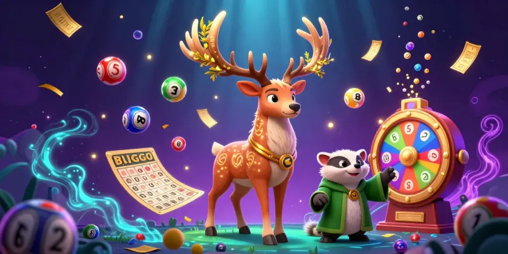 Engage in thrilling gameplay with sunwin, illustrated with vibrant lottery balls, prizes, and casino elements.