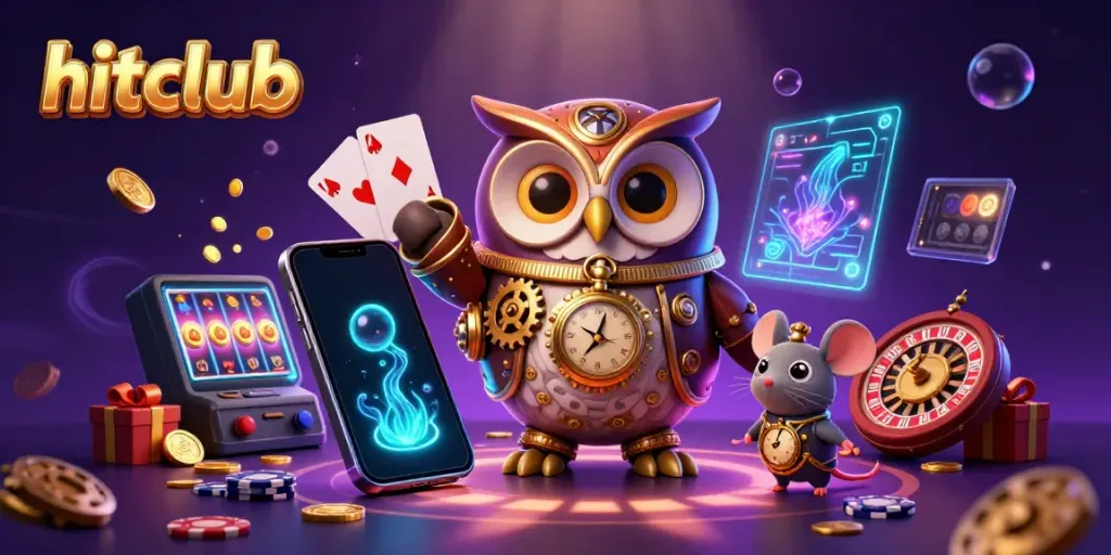 Experience thrilling slot games with hitclub's captivating 3D character scene filled with casino elements.