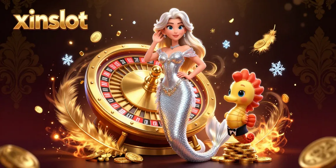 Join the fun at xinslot with a stunning casino scene featuring a glamorous mermaid and roulette.