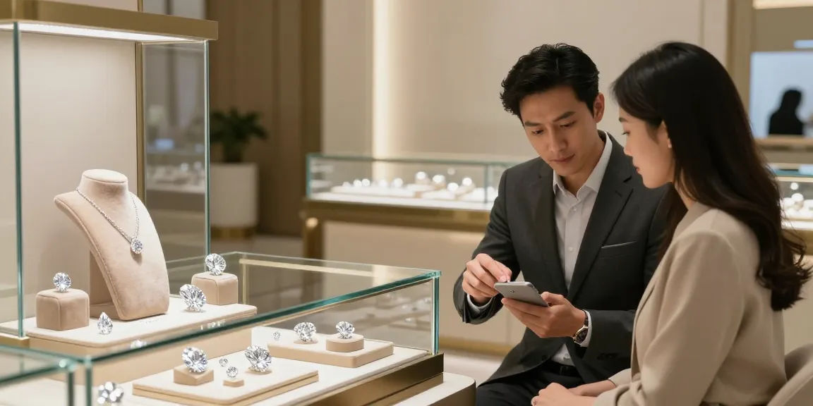 lab grown diamonds singapore displayed in elegant showroom with attentive jeweller