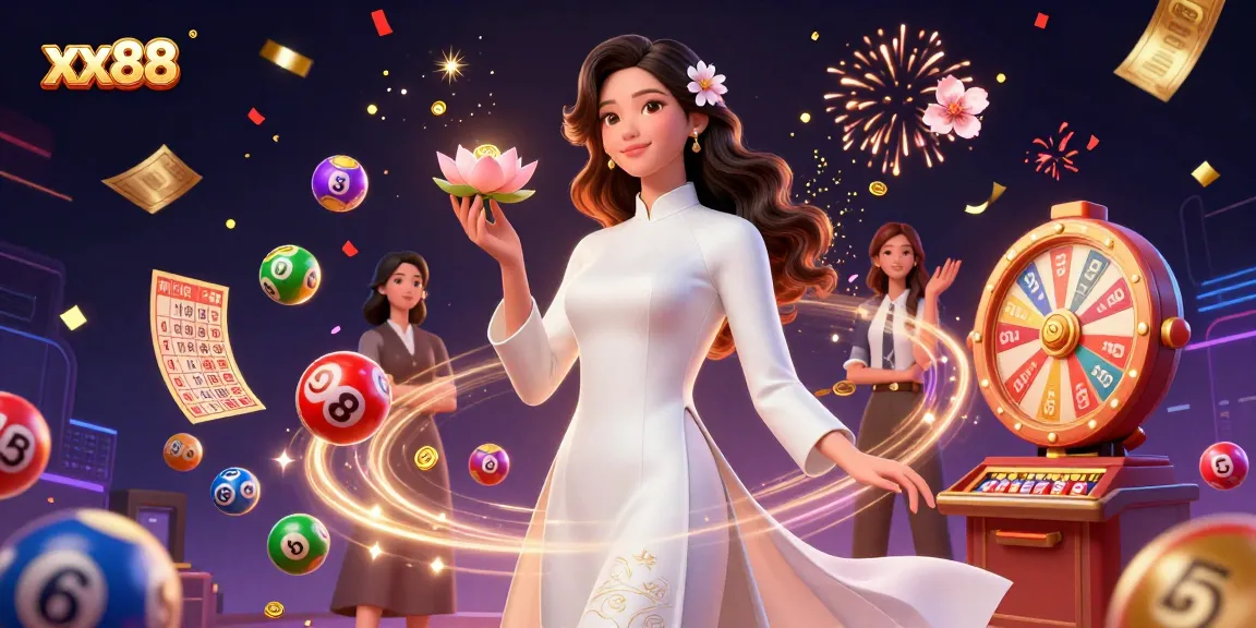 Engaging the excitement at xx88 with a vibrant casino scene filled with festive lottery elements.