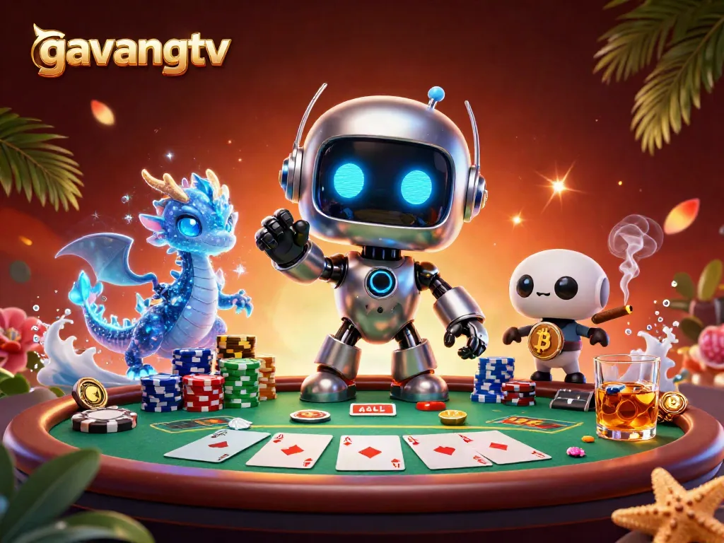 Experience high-stakes action with gavangtv's vibrant poker scene featuring neon cyberpunk elements.