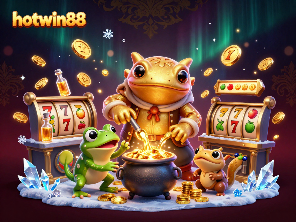 Engage with hotwin88's thrilling slot machines through a vivid 3D illustration featuring magical gold transformations.