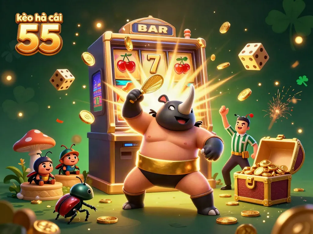 Experience the excitement of kèo nhà cái 55 with a dynamic 3D illustration of a beetle sumo champion.