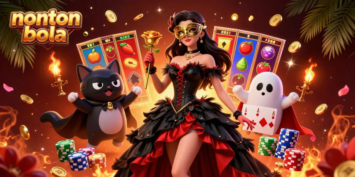 Experience nonton bola in stunning detail with a captivating 3D digital scene featuring vibrant slot elements and elegant characters.