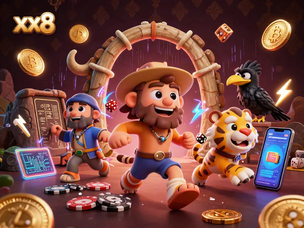 Engage with xx8 in a vibrant prehistoric casino scene showcasing energetic gaming action.