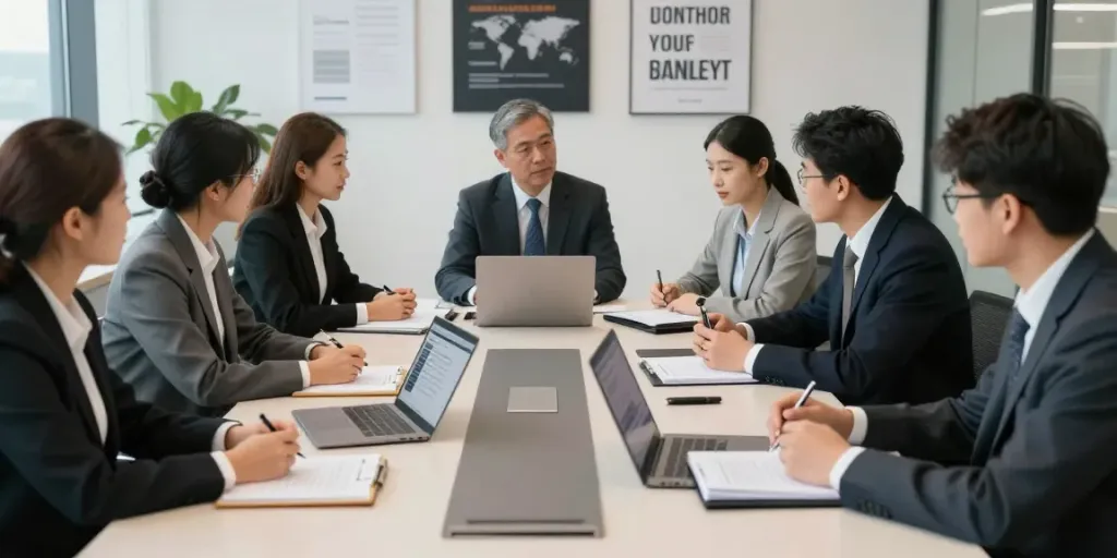 Lead Roedl legal team strategizing on international law in a modern office.