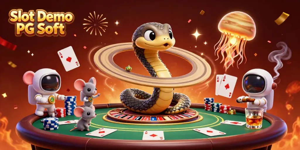Engage in Slot Demo PG Soft action with cosmic characters betting in a colorful casino setting.
