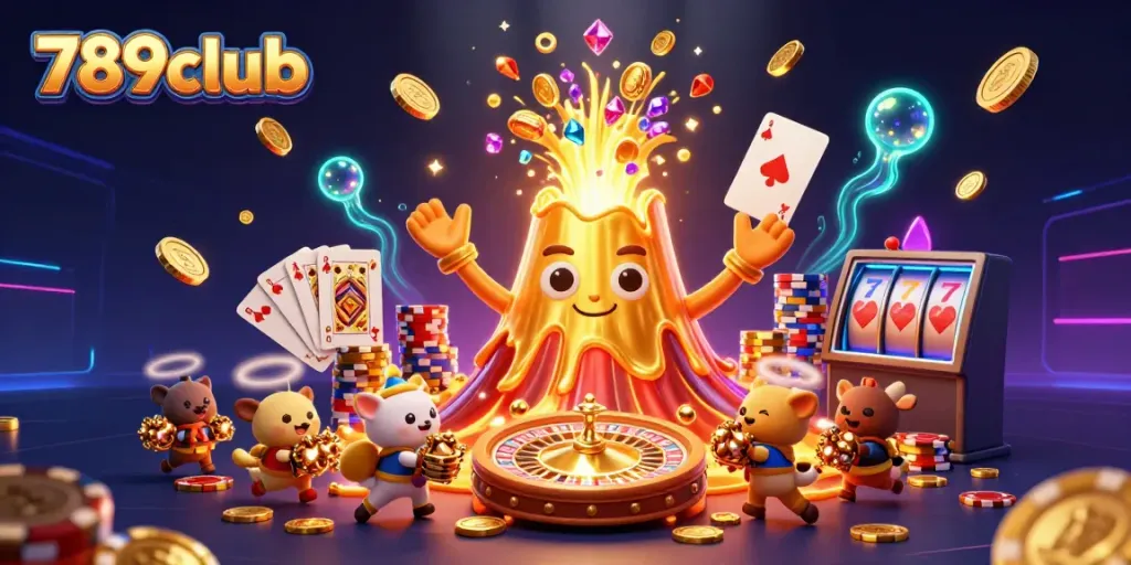 Experience adventure and treasure at 789club with a lively golden volcano and dynamic gaming elements.
