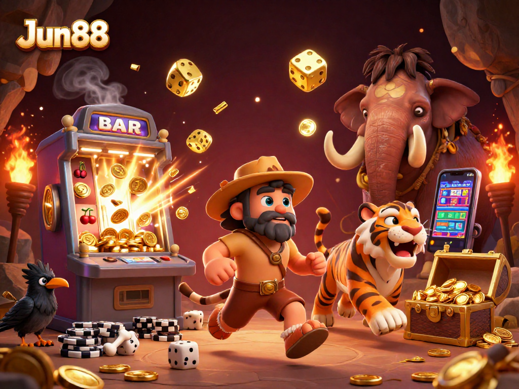 Experience jackpot thrills at Jun88 with a vibrant 3D casino scene featuring lively animation and rich details.