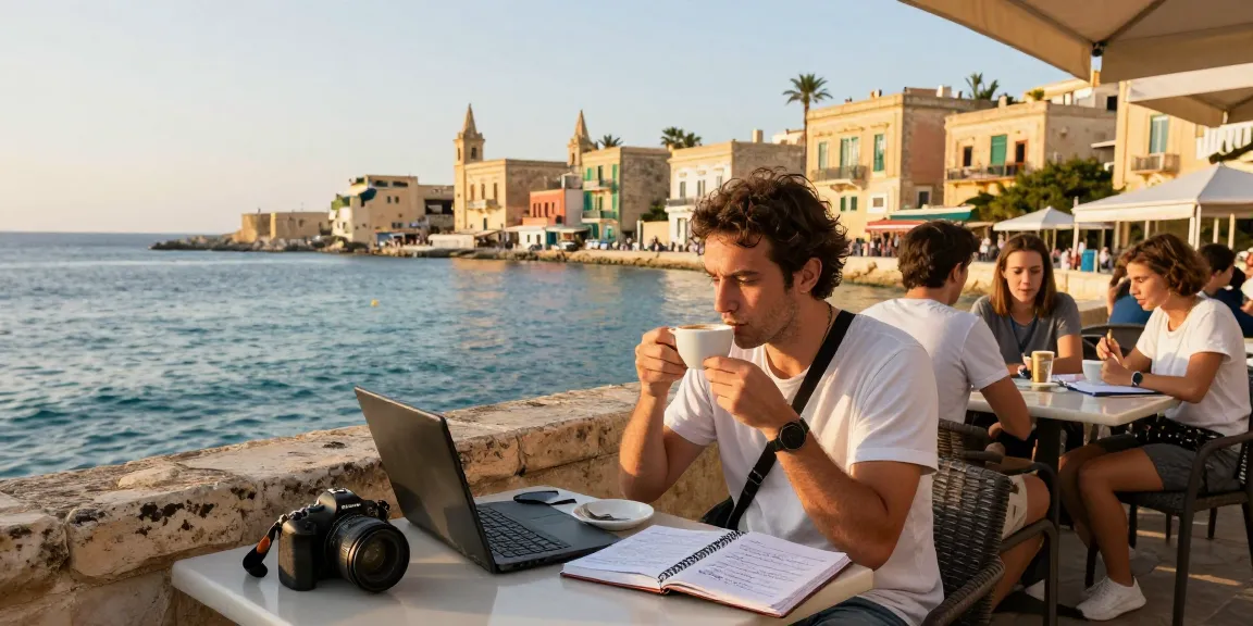 Cursos de inglés en Malta - Estudiante estudiando inglés al aire libre junto al mar en Malta.