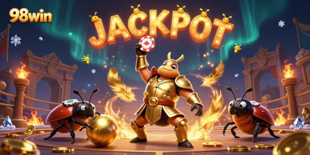 Engage with the excitement of 98win as cartoon characters embody victory, showcasing rich gaming elements.
