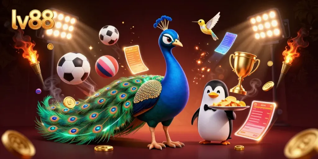 Experience dynamic gameplay at lv 88 with a vibrant scene featuring a peacock and golden gaming elements.