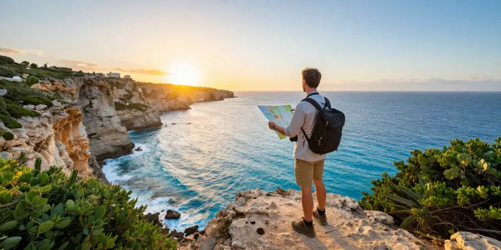 Experience the breathtaking views of a Malta Gozo tour with a traveler at sunset.