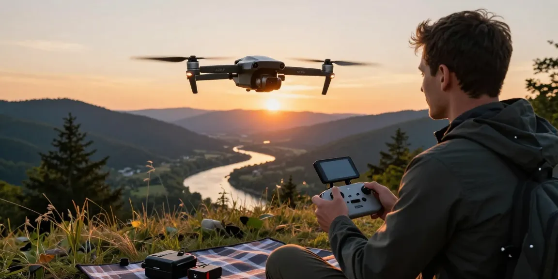 F168 drone flying above scenic landscape capturing stunning aerial views during golden hour.