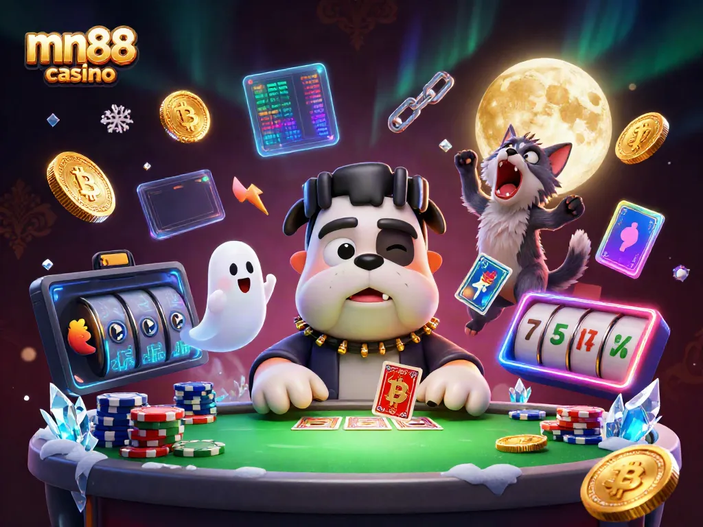 Experience the thrill of mn88 casino with a lively 3D illustration featuring unique characters and casino elements.