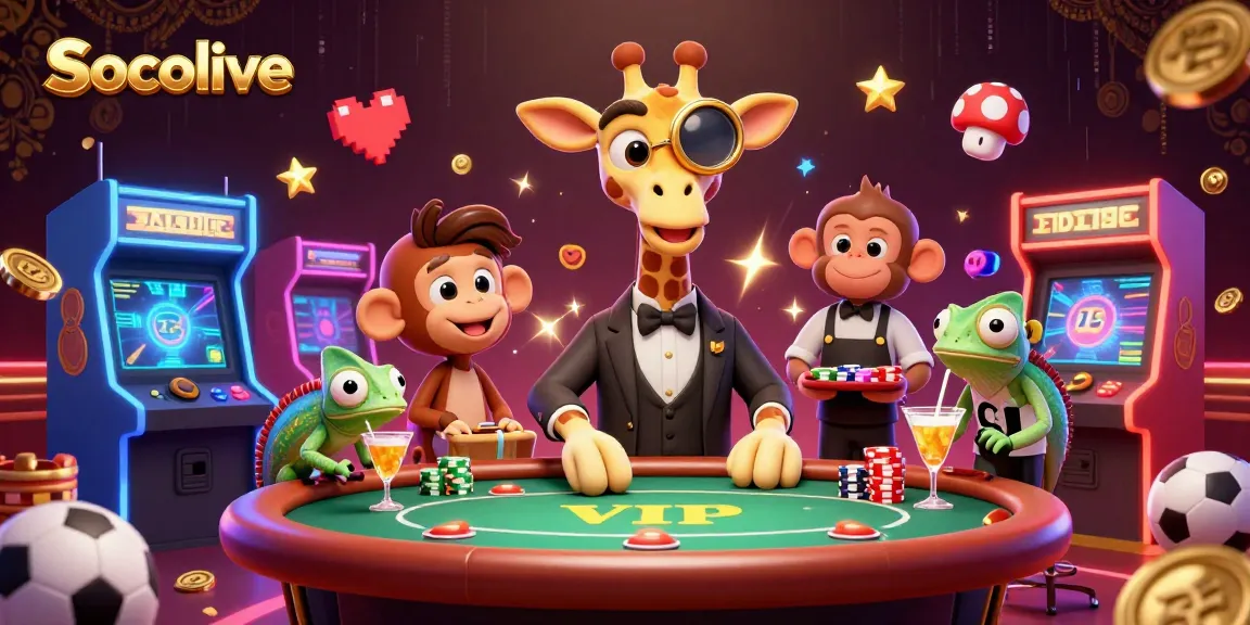 Socolive showcases a vibrant sports betting scene with high-roller characters, energetic action, and dynamic game elements.
