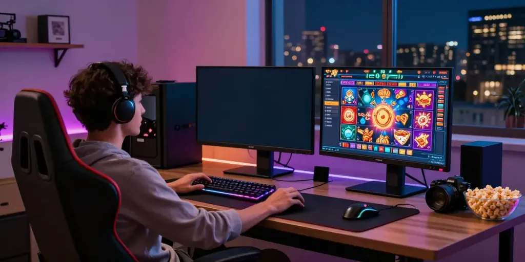Engaging judi slot online gaming scene with a player immersed in the experience.