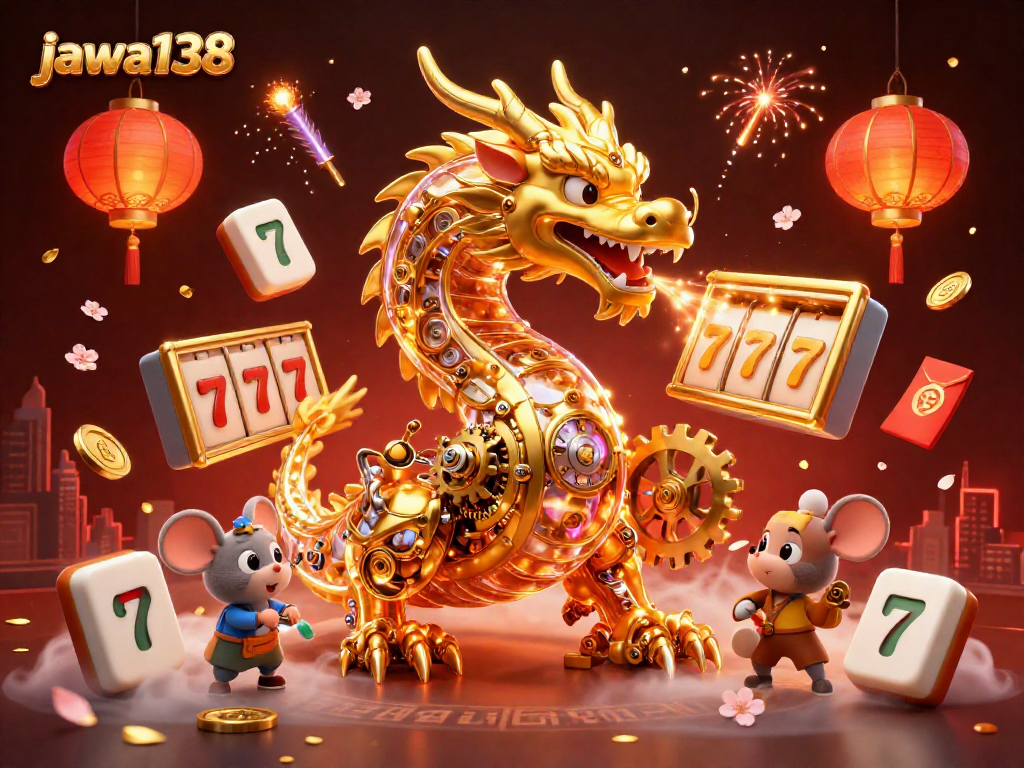 Experience thrilling gameplay at jawa138 with golden dragon, slot reels, and vibrant casino elements.