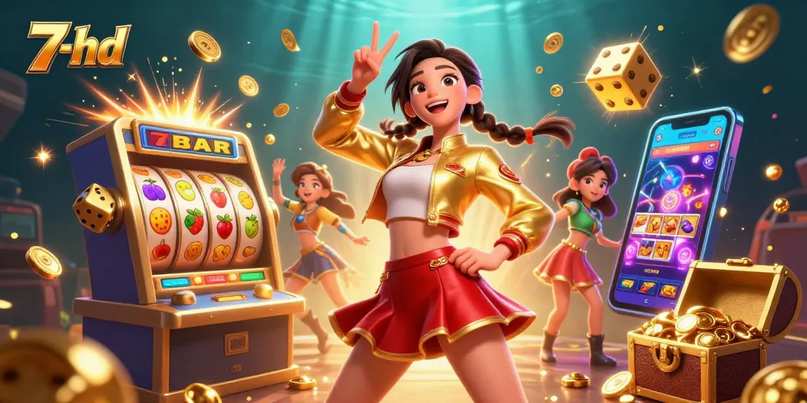 Engaging scene from 7-hd showcasing vibrant 3D slot machines and character interactions.