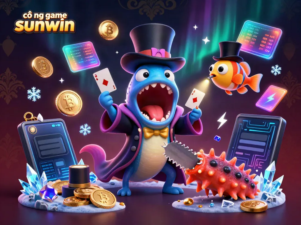 Experience the excitement of cổng game sunwin with a vibrant underwater casino scene featuring whimsical sea creatures and glowing crypto elements.