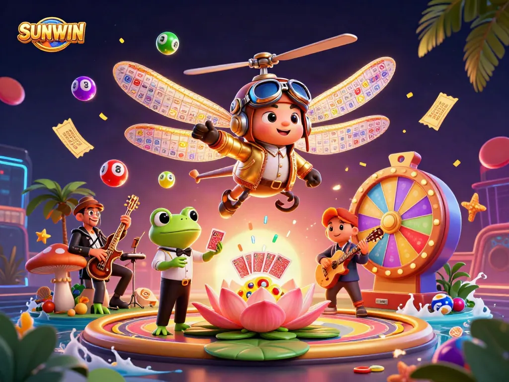 Engage in thrilling games at SUNWIN as the vibrant 3D fantasy scene bursts with excitement and color