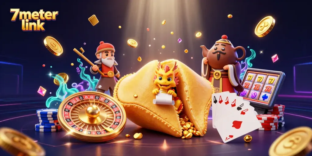 Experience the excitement of gambling with the 7meter link, featured in a vibrant illustrative scene.