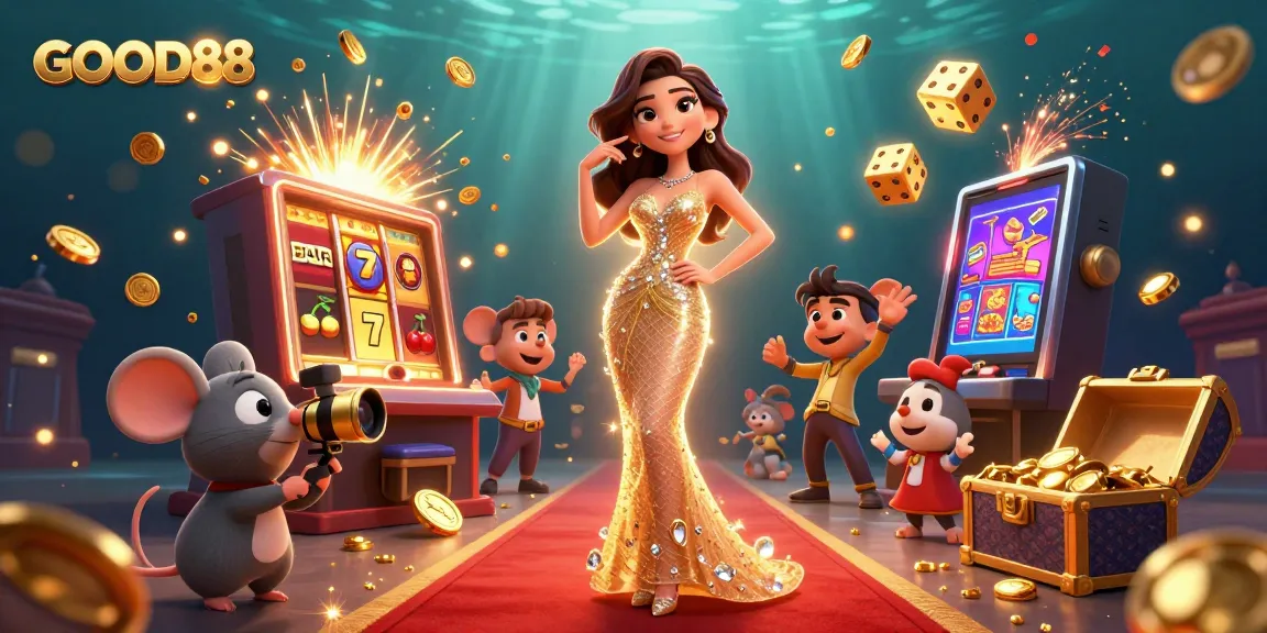 Engage with exciting slots at GOOD88 featuring dynamic golden visuals and casino elements.