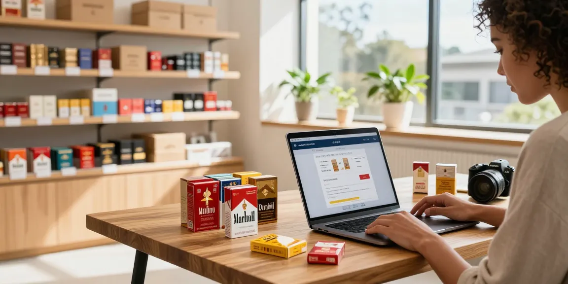 Shopper browsing for cheap cigarettes online Australia in modern e-commerce setting.