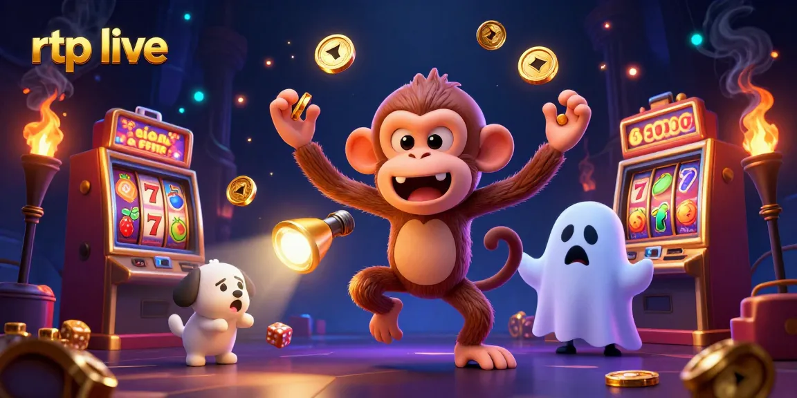 Experience the rtp live excitement with a playful poltergeist monkey and ghost-hunter puppy in a haunted casino.