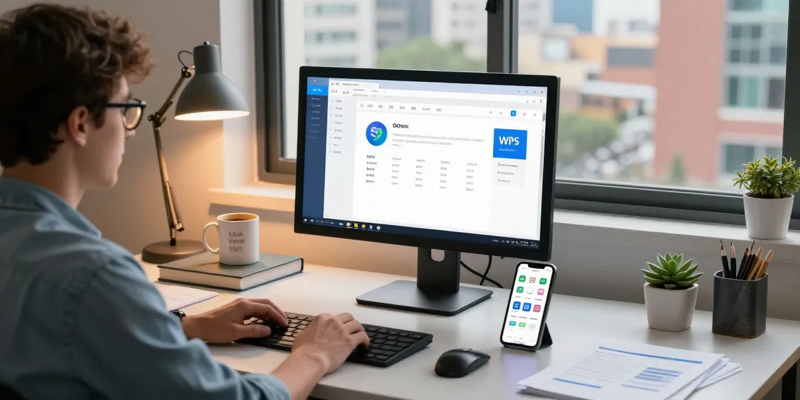 Download WPS Office seamlessly at your home office setup with productivity tools in view.