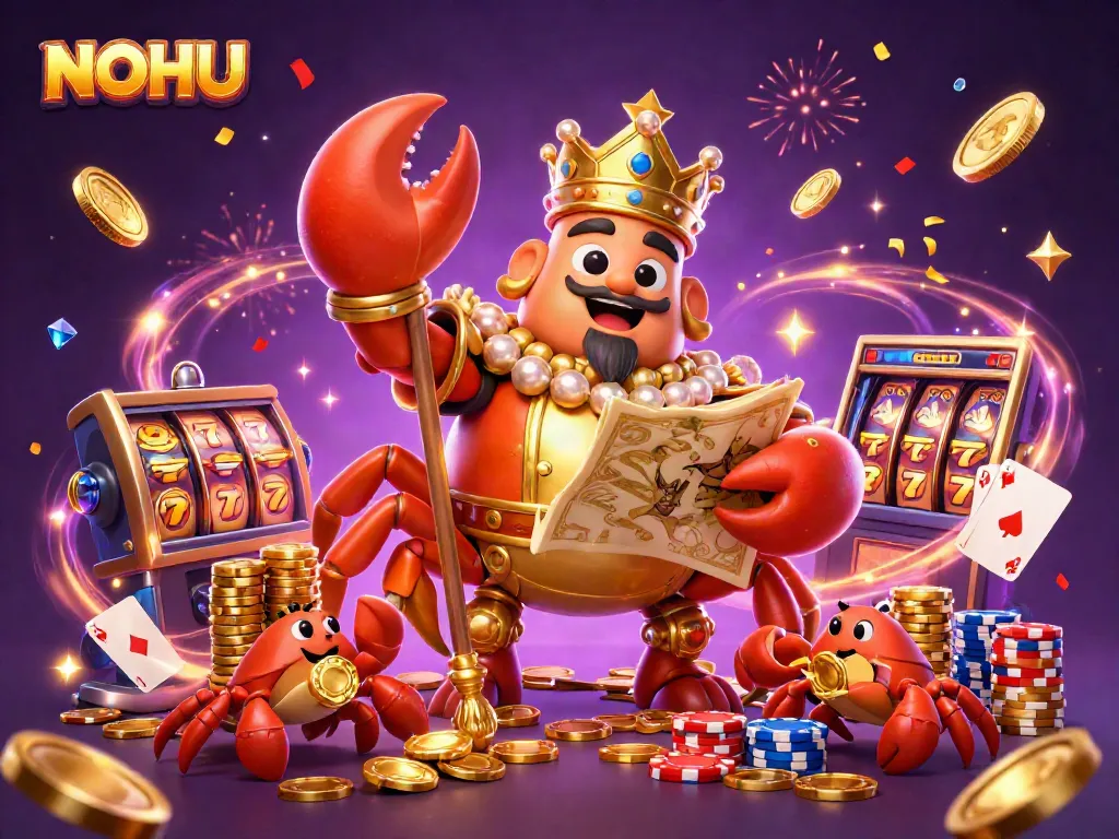Experience thrilling wins with NOHU's golden crab surrounded by jackpots and excitement.