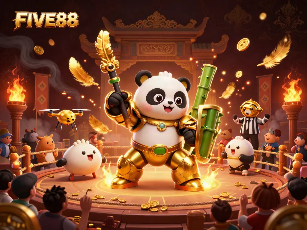 FIVE88 showcases exhilarating gaming action amidst cheering spectators in a vibrant casino arena.