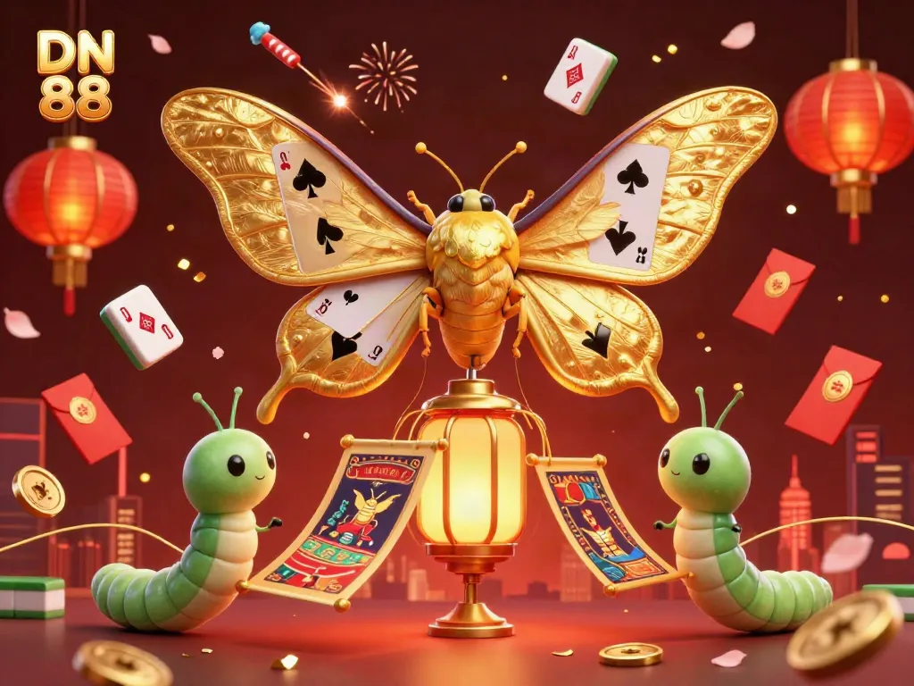 Experience the excitement of DN 88's vibrant casino atmosphere with golden wings and festive elements.