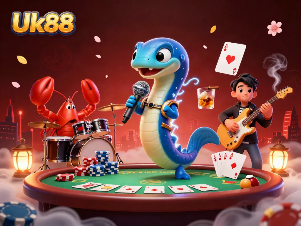 Experience an electric performance at Uk88's underwater casino with lively characters and vibrant gaming elements.