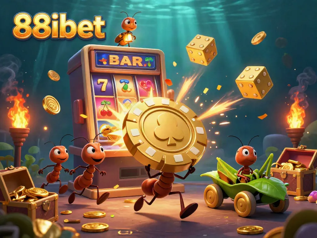 Experience thrilling gameplay with dynamic characters and casino elements in 88ibet's vibrant 3D illustration.