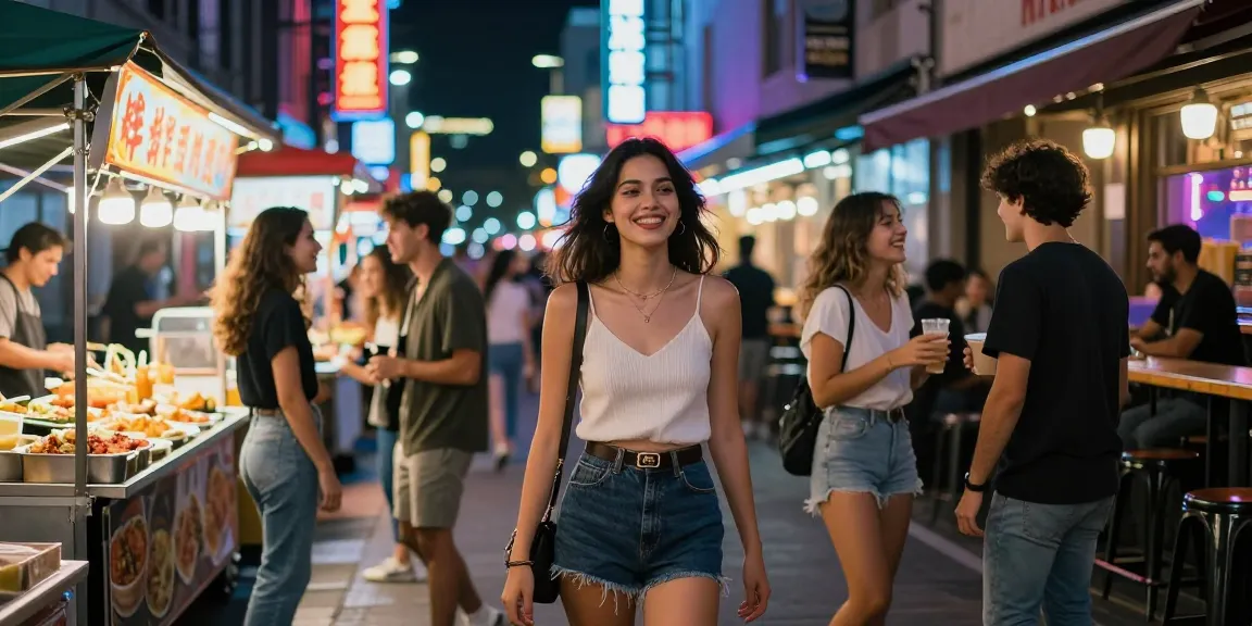 Gái gọi đang tỏa sáng trong ánh đèn neon của thành phố về đêm.