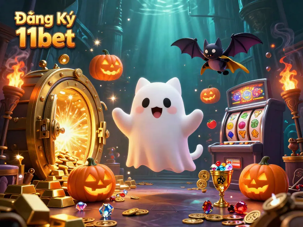 Engage in the thrills of Đăng Ký 11bet amidst vibrant casino elements and ghostly companions.