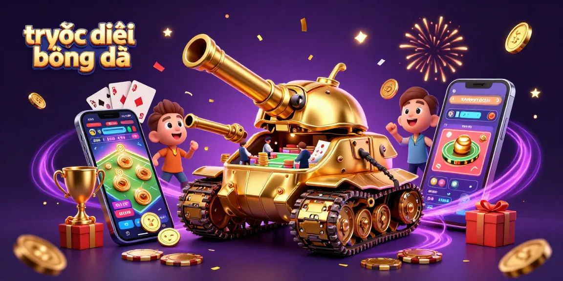 Engage with trực tiếp bóng đá through a festive and dynamic online sports betting scene featuring golden beetle tank and lively elements.