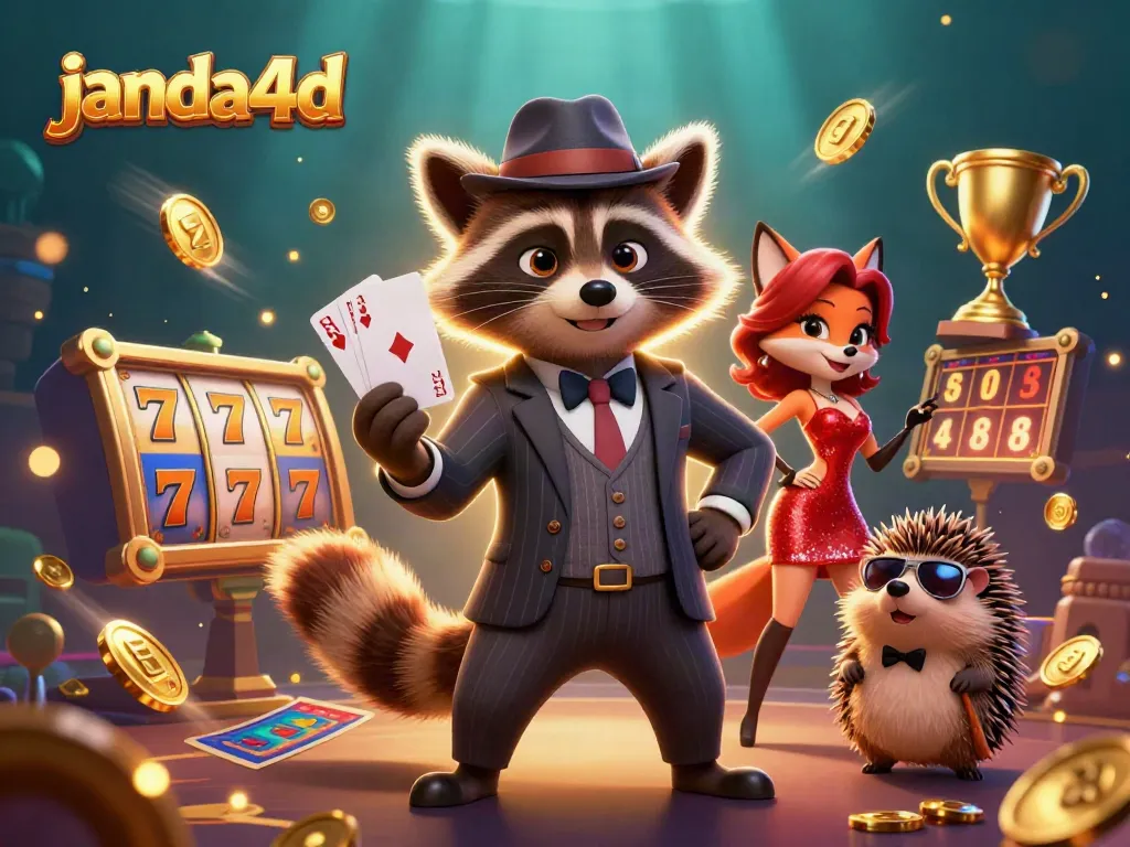 Rasakan keseruan bermain di janda4d dengan ilustrasi kartun 3D menggemaskan yang menampilkan suasana kasino, slot, dan keberuntungan.