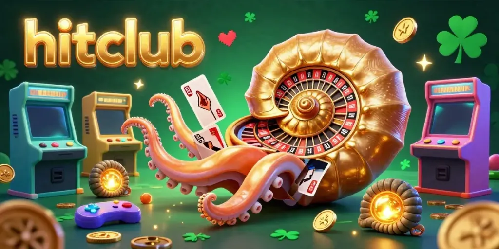 Experience thrilling games at hitclub with this vibrant 3D casino scene filled with ancient elements and modern arcade games.